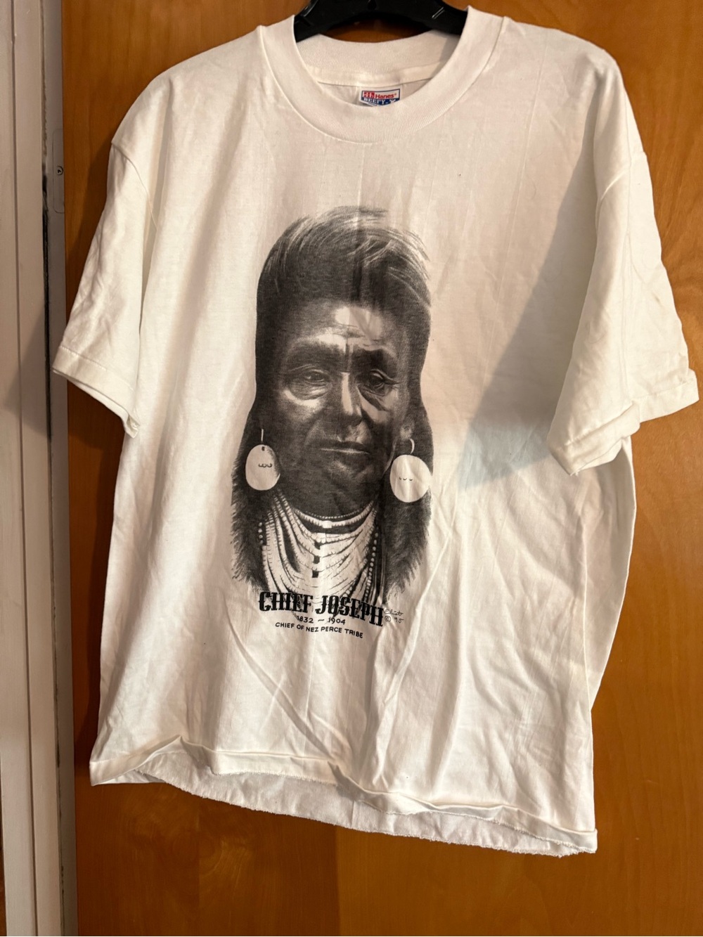Hanes White Short-Sleeve Tee with Native Chief Portrait Graphic